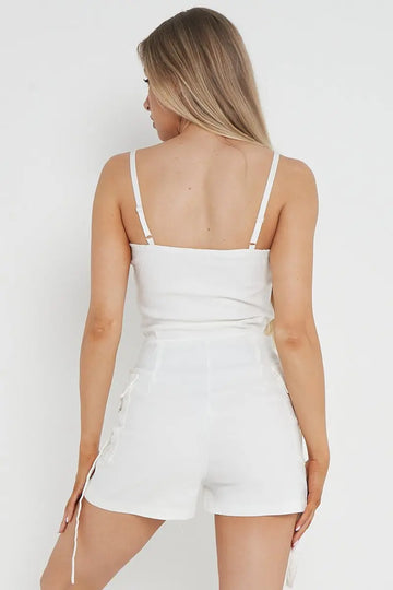 KATCH ME Women's Solid Color Tube Pockets Short Jumpsuit One size(6-12)